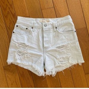 Levi's White Distressed Denim Jean Shorts